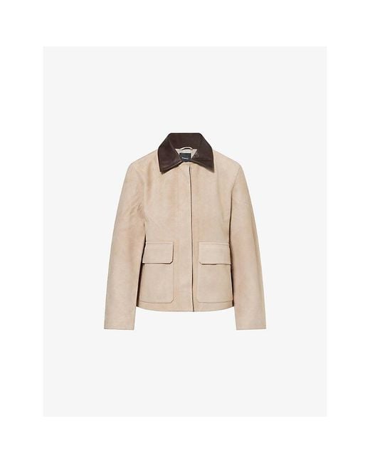 Theory Natural Boxy-Fit Patch-Pocket Leather Jacket