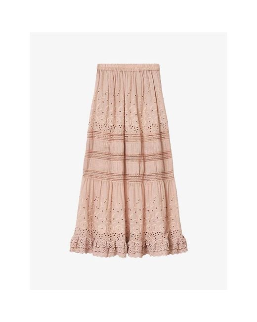 AllSaints Pink Camille Embroidered Woven Maxi Skirt