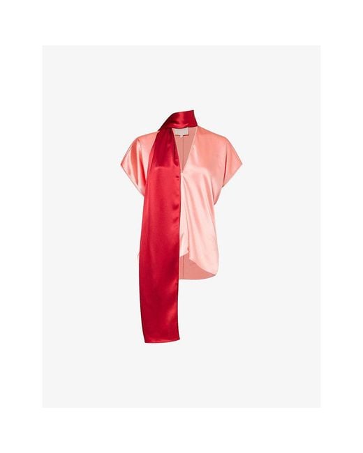 Roksanda Red Nava Scarf-Neck Satin Top