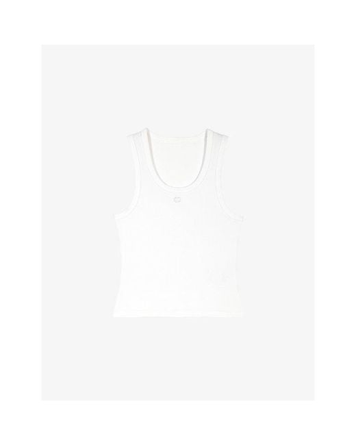 Maje White Logo-Embroidered Ribbed Stretch-Cotton Tank Top