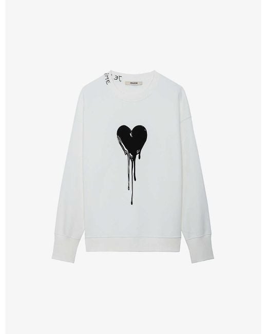 Zadig & Voltaire White Oscar Heart-print Long-sleeve Cotton-jersey Sweatshirt