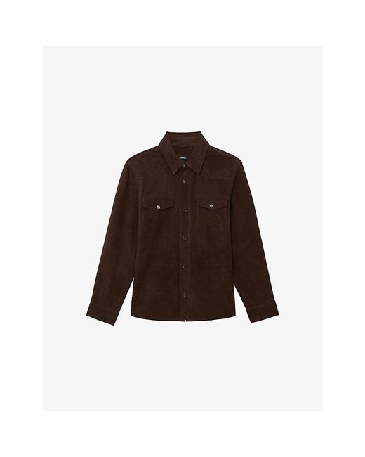 Reiss Brown Finsbury Twin-Pocket Suede Trucker Jacket for men