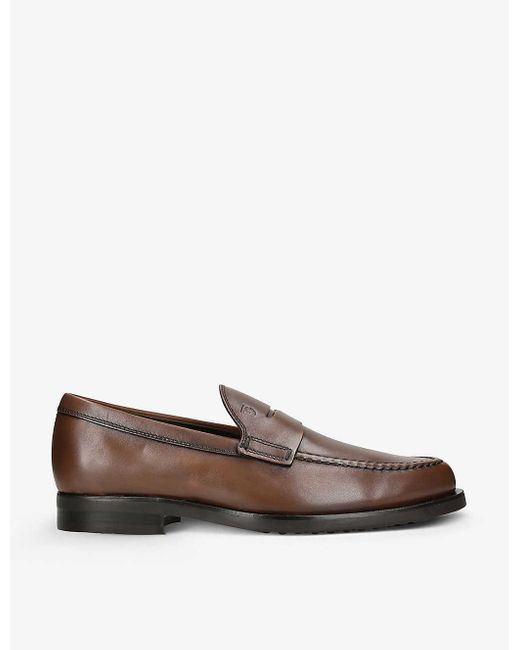 Tod's Brown Formal Gomma Penny-strap Leather Loafers for men