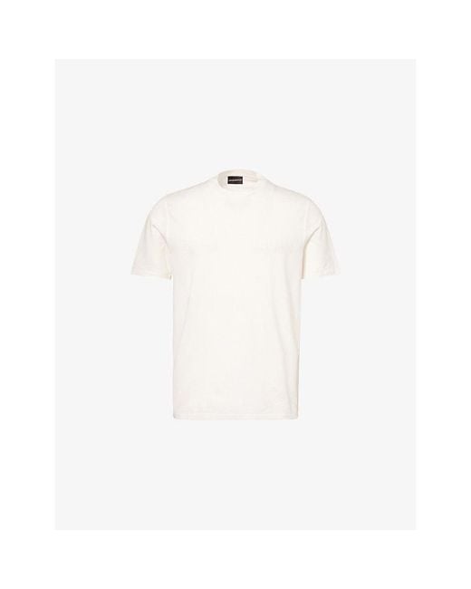 Emporio Armani White Embossed-Brand Relaxed-Fit Cotton-Jersey T-Shirt for men