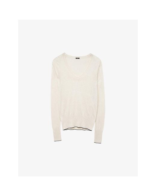 Joseph White Long-sleeved Round-neck Cotton And Silk Top