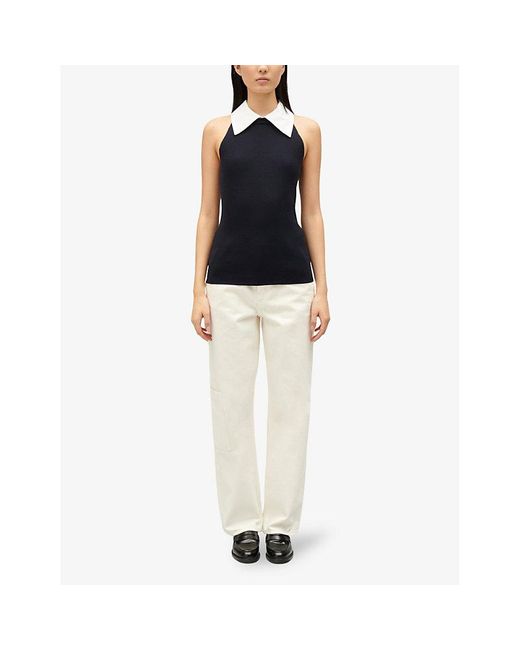 Claudie Pierlot Black Shirt-collar Slim-fit Knitted Top