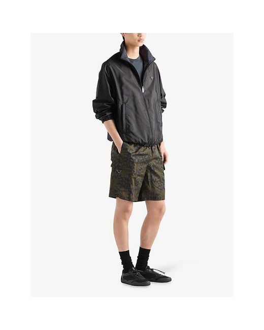 Prada Gray Re-Nylon Floral-Print Swim Shorts for men