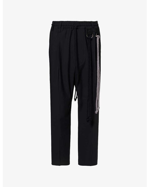 Song For The Mute Black Rope-embellished Dropped-crotch Tapered-leg Stretch-woven Trousers for men