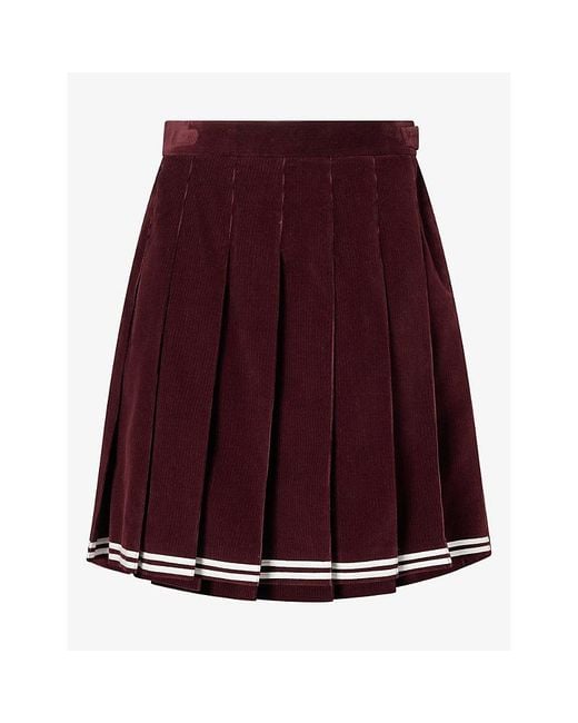 Thom Browne Purple Contrast-Stripe Pleated Corduroy Cotton Skirt