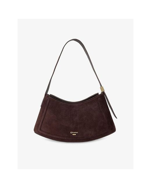 Dune Brown Dependent Curved Suede Shoulder Bag