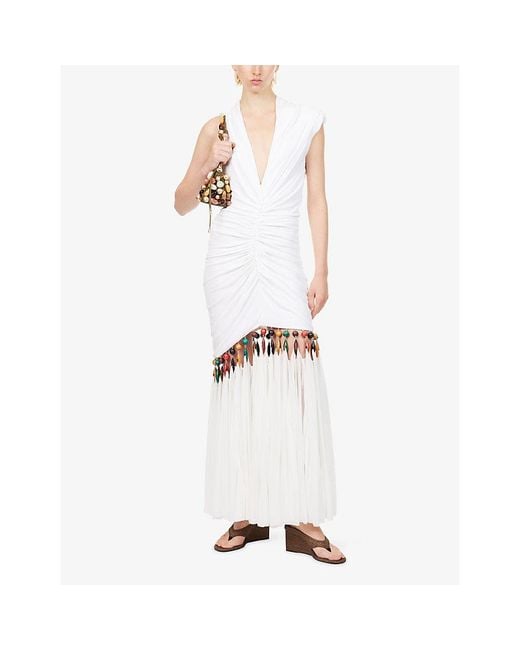 Christopher Esber White Tropique Droplet Wood-Embellished Jersey Gown
