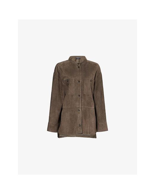 Max Mara Brown Top-Stitched Suede Jacket
