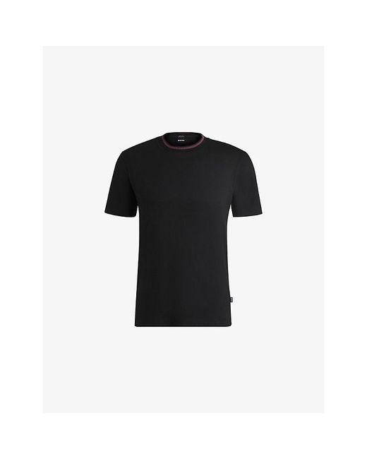 Boss Black Striped-Trim Slim-Fit Cotton-Jersey T-Shirt for men