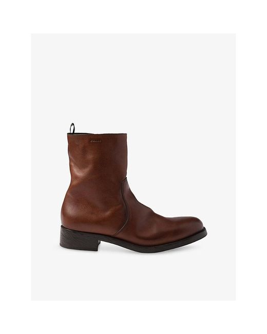 Prada Brown Round-Toe Leather Booties for men