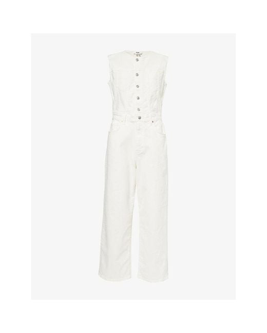 PAIGE White Cirie Sleevless Denim Jumpsuit