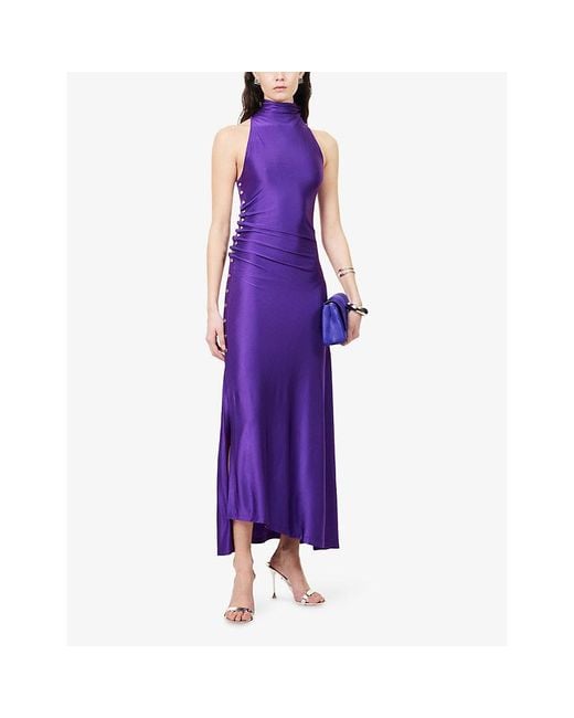 Rabanne Purple High-Neck Stretch-Jersey Maxi Dress