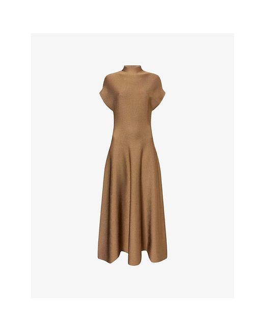 Khaite Brown Lyra Zip-Neck Knitted Midi Dress
