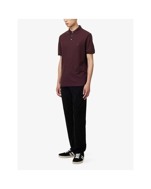 Emporio Armani Purple Logo-Embroidered Short-Sleeve Cotton Polo for men