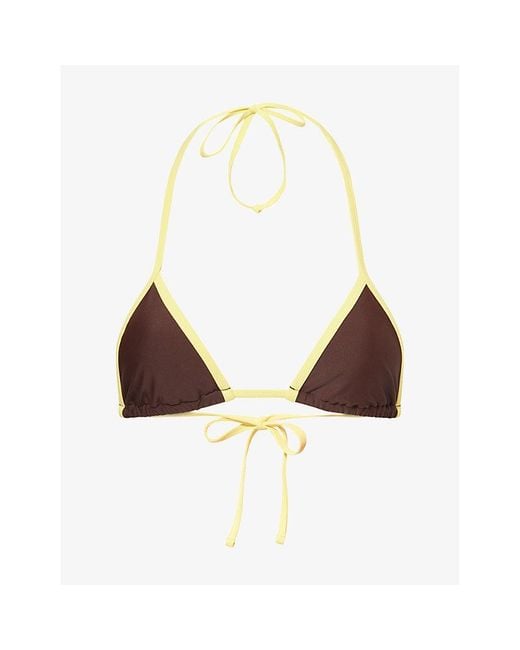 Ru & Rocka Brown Piping Triangle Bikini Top