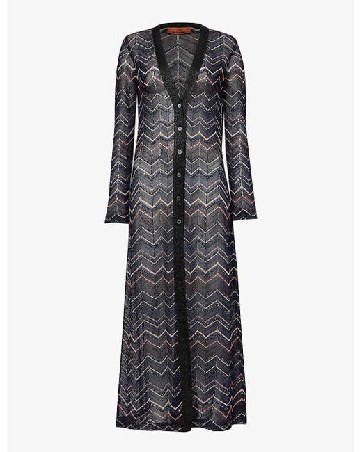 Missoni Gray Chevron-pattern Sequin-embellished Knitted Cardigan
