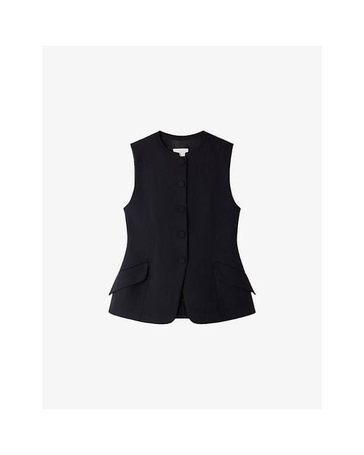 Sandro Blue Peplum-Hem Slim-Fit Stretch Cotton-Blend Waistcoat