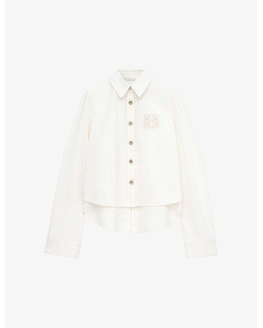 Loewe White X Paula's Ibiza Anagram-embroidered Trapeze-cut Regular-fit Cotton-blend-denim Shirt