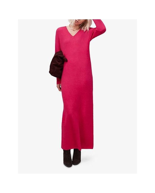 Ro&zo Pink V-Neck Knitted Cotton-Blend Midaxi Jumper Dress