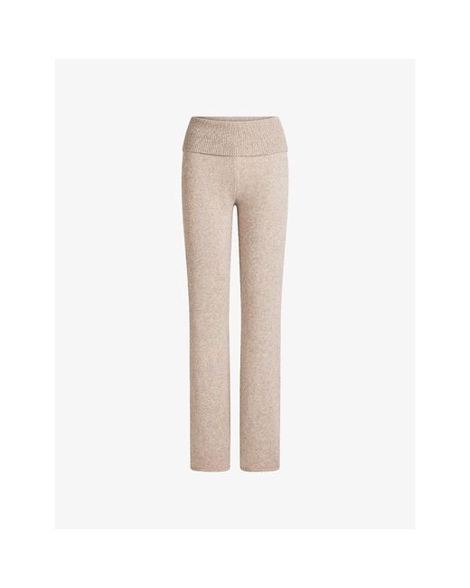 Skims Natural Foldover-Waistband Straight-Leg Wool-Blend Trousers