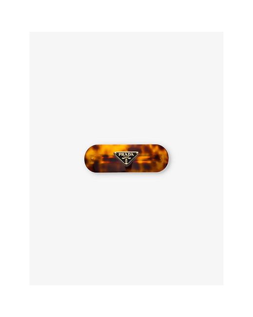 Prada Orange Triangle-Logo Plexiglass Hair Clip