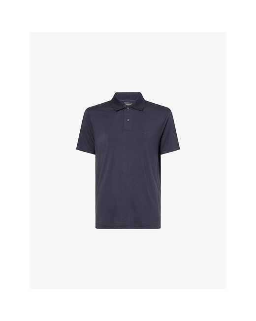 Emporio Armani Blue Logo-Embroidered Modal-Blend Polo Top for men