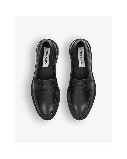 Steve Madden Black Marina Logo-debossed Leather Loafers