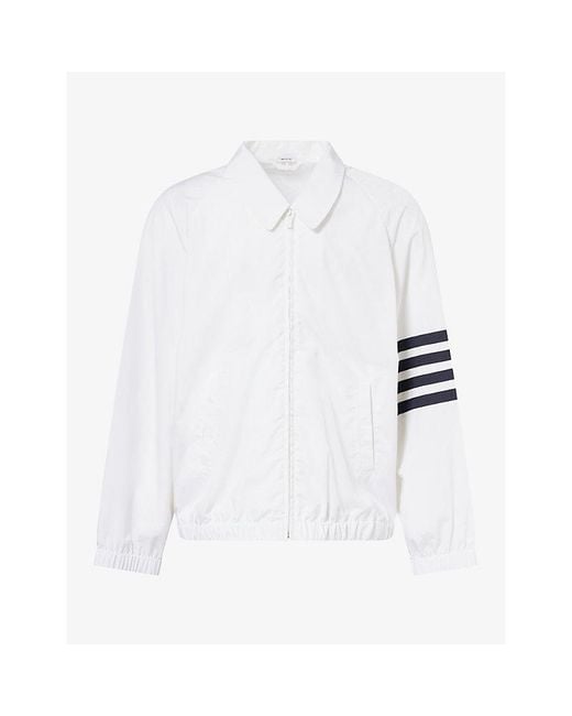 Thom Browne White Brand-Stripe Relaxed-Fit Soft-Shell Jacket for men