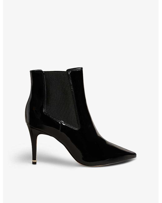 Ted Baker Black Yimmona Branded-ring Patent-leather Heeled Chelsea Boots