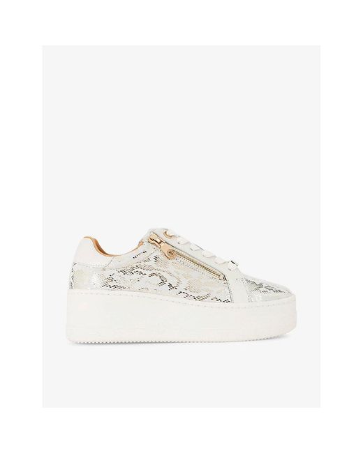 Carvela Kurt Geiger White Connected Zip Leather Flatform Low-Top Trainers