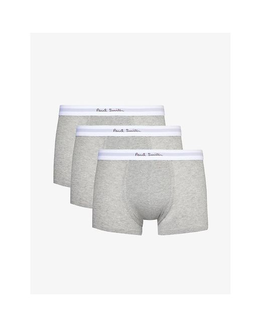 Paul Smith White Logo-waistband Pack Of Three Stretch-organic Cotton Trunks Xx for men