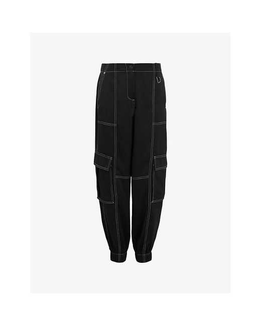 AllSaints Black Fran Patch-pocket Tapered-leg High-rise Woven Cargo Trousers