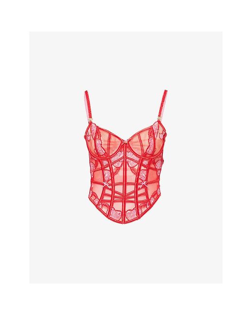 Lounge Underwear Amoura Intimates Embroidered Lace Corset And Thong Set