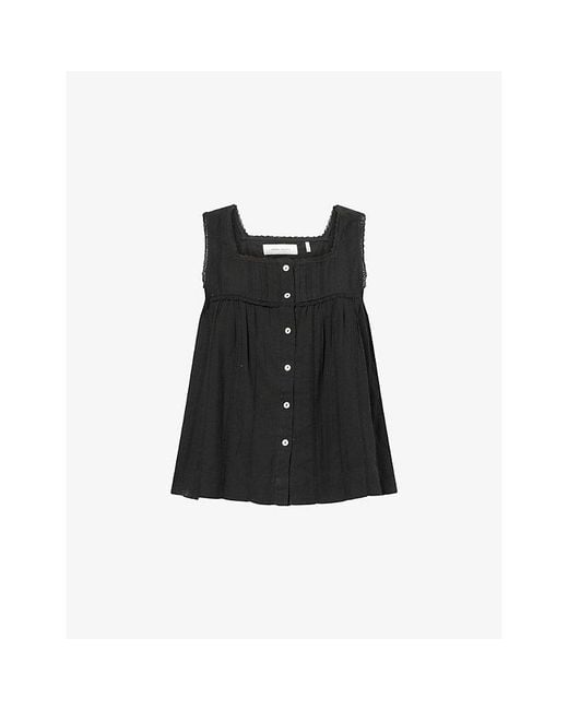 Skall Studio Black Clea Square-Neck Cotton Top