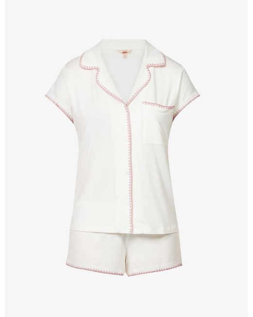 Eberjey White Frida Whip Embroidered-trim Stretch-jersey Pyjama Set