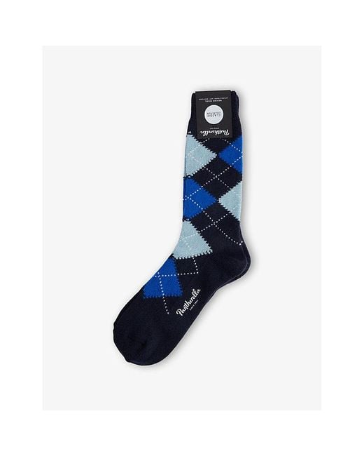 Pantherella Blue Racton Knitted Wool-Blend Socks for men