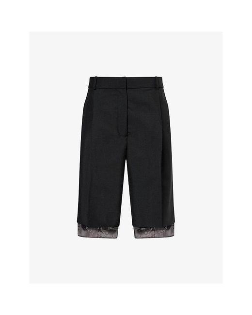 RÓHE Frames Black Organza-Lined Tailored Wool-Blend Shorts