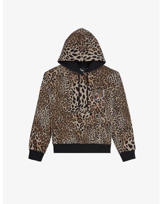 The Kooples Leopard-print Graphic-patch Cotton-jersey Hoody in Brown | Lyst