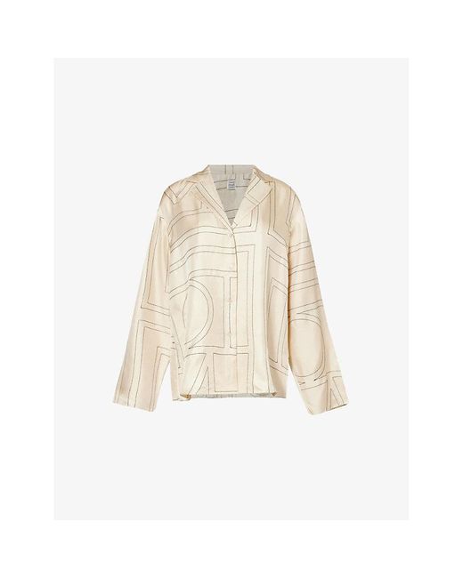 Totême  Natural Brand-Embroidered Oversized-Fit Silk-Twill Shirt