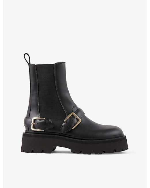 Sandro Black Helen Buckle-embellished Leather Heeled Ankle Boots