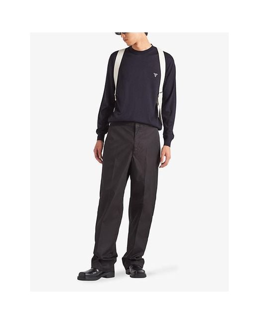 Prada Blue Superfine Crewneck Wool Sweatshirt for men