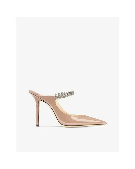 Jimmy Choo White Bing 100 Crystal-Embellished Patent-Leather Heeled Mules
