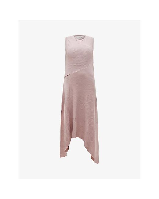 AllSaints Pink Gia Ribbed Asymmetric-hem Stretch-cotton Midi Dress