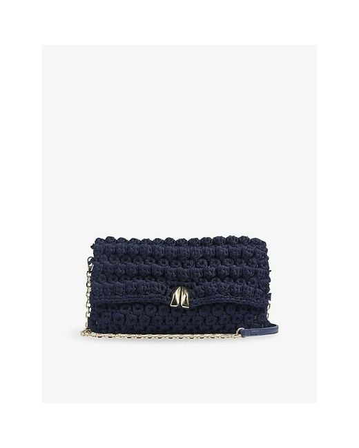 L.K.Bennett Blue Larna Crochet Clutch Bag