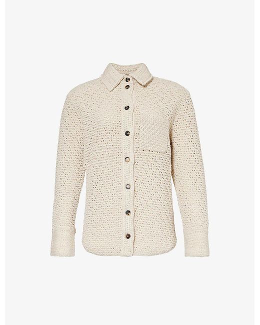 Bottega Veneta White Patch-pocket Crocheted Cotton Shirt