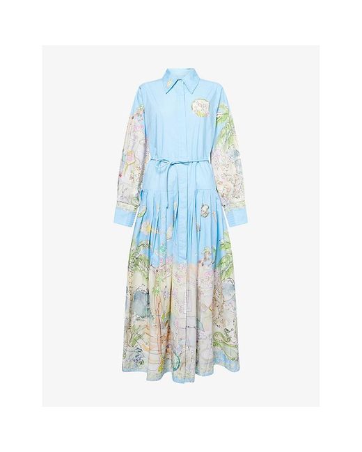 ALÉMAIS Blue Anouk Cotton Midi Shirt Dress